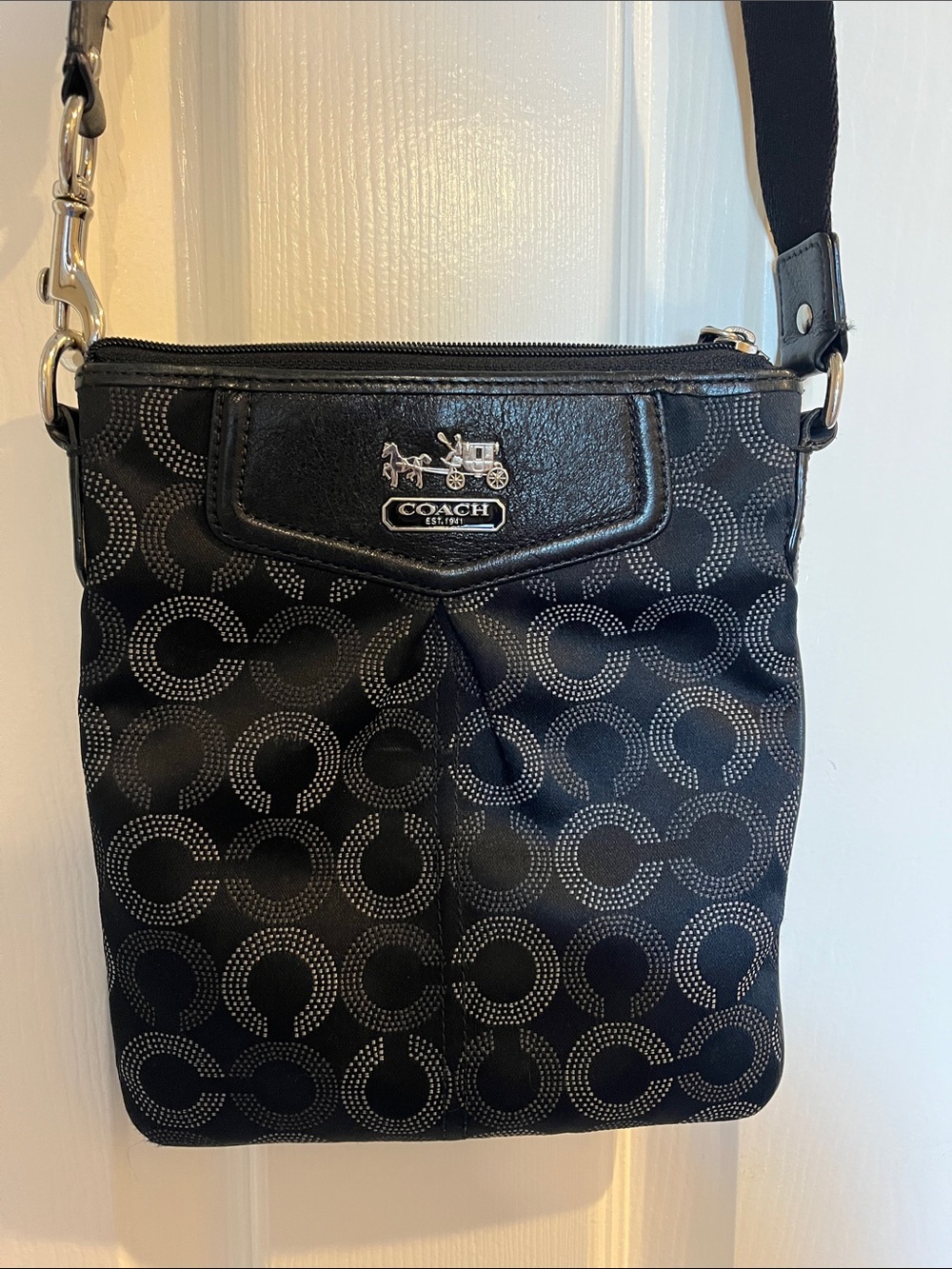 Coach Black Signature Dot Circle Crossbody Messenger Bag